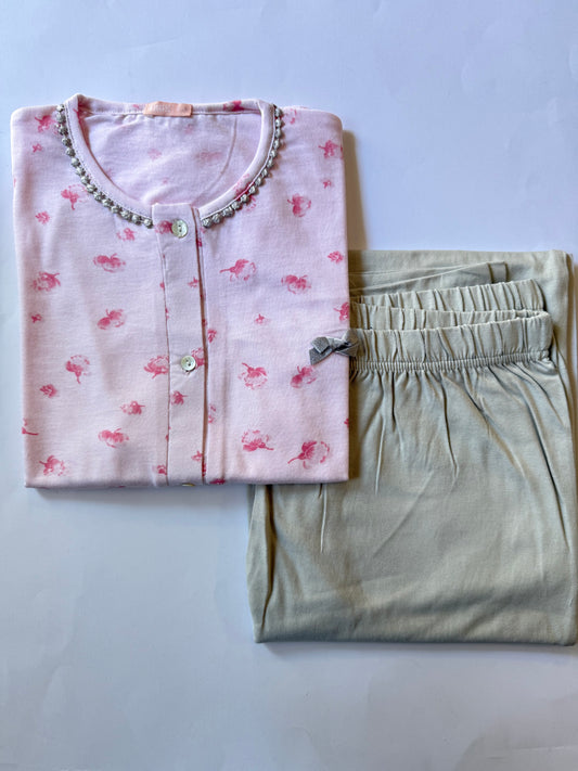 Pigiama donna manica lunga aperto con bottoni e pantalone lungo